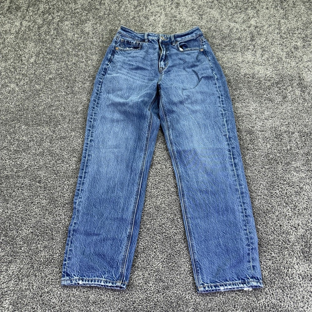 American Eagle Jeans Womens 4 Blue Mom High Rise Straight Stretch Medium Wash